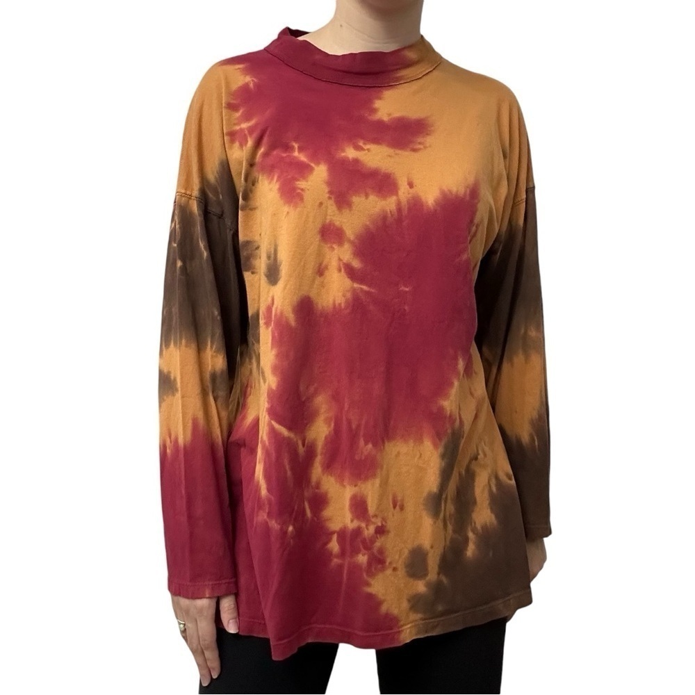 Free People T-Shirt Long Sleeve Tie Dye Fall Cotton Boho Hippie Size Medium